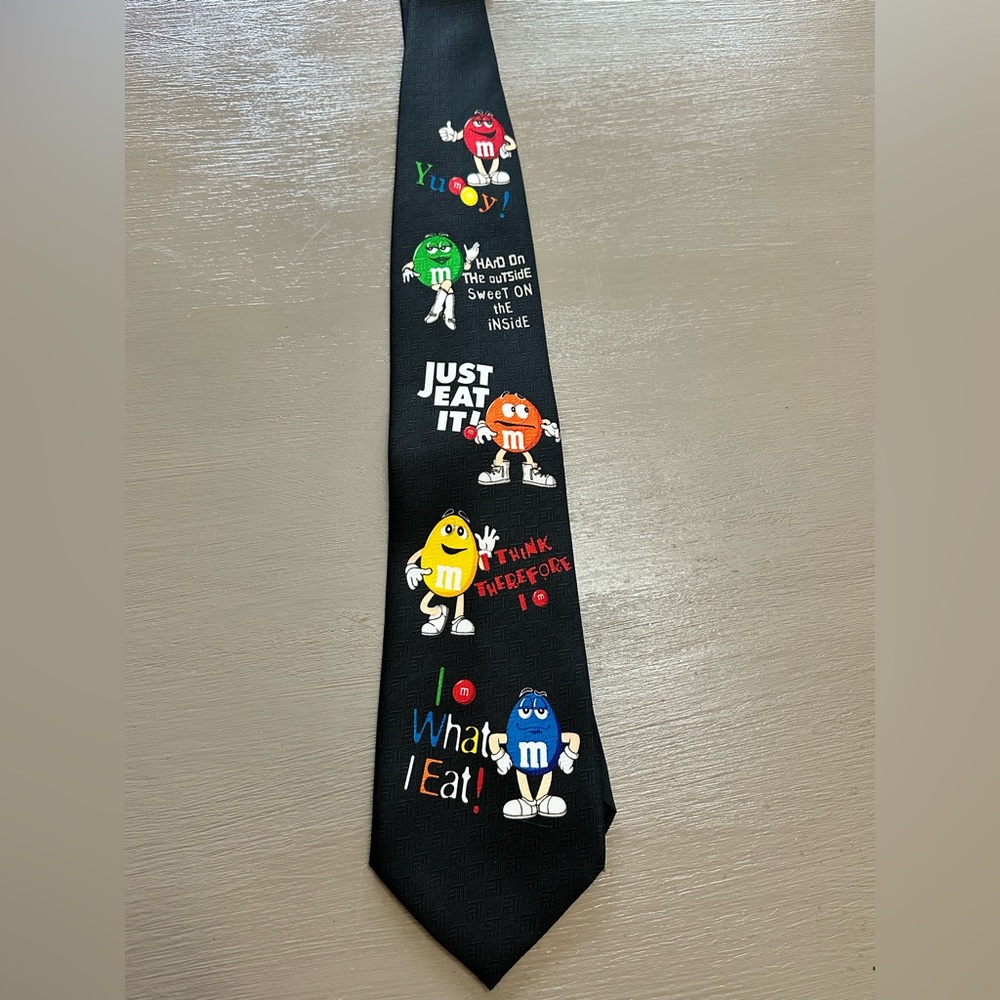 Vintage M&M's Character Necktie Black - Funny Slogans Ralph Marlin Co.